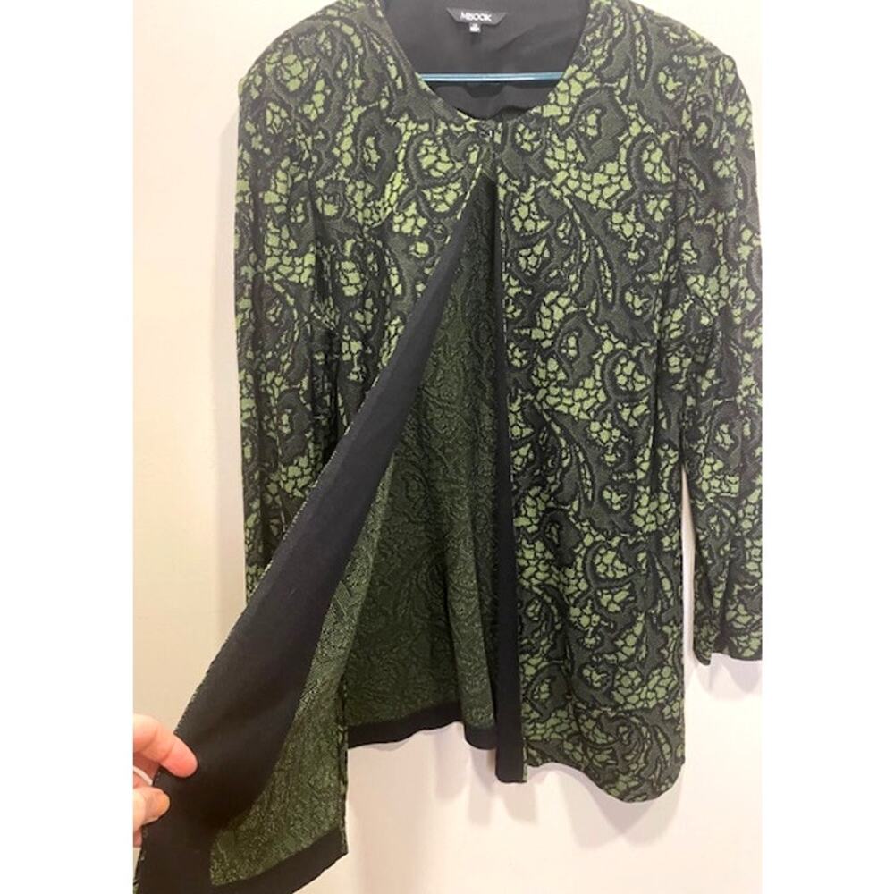 MISOOK Heritage Fit Floral Jacquard Knit Open Jacket Black Green 3/4 Sleeve 1X - Picture 8 of 10